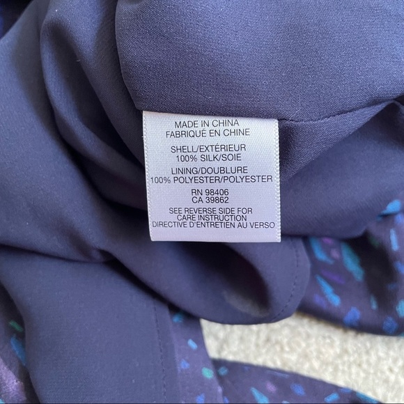 Theory Blue V-Neck Kinley Galba Printed Silk Shift Dress EUC Size 4 C0902609 - Picture 9 of 11